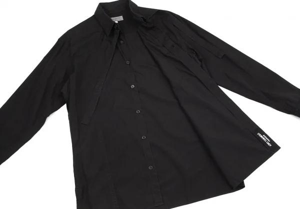 ヨウジヤマモト プールオムYohji Yamamoto POUR HOMME コットンパッカリング切替ネックリボン環縫いシャツ 黒3 K-94416_015