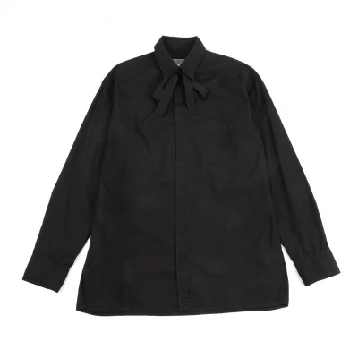 ヨウジヤマモト プールオムYohji Yamamoto POUR HOMME コットンパッカリング切替ネックリボン環縫いシャツ