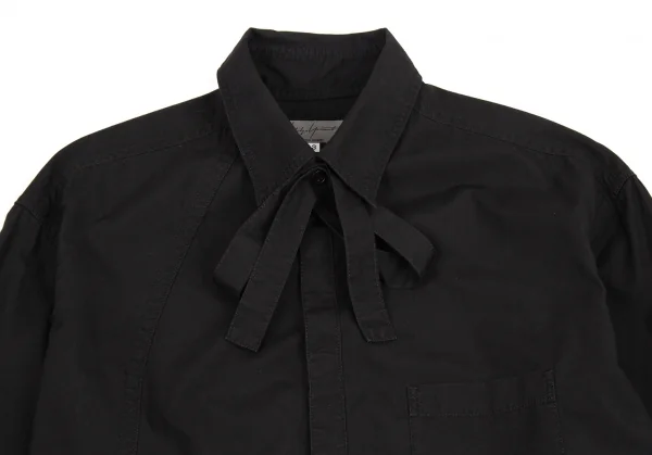 ヨウジヤマモト プールオムYohji Yamamoto POUR HOMME コットンパッカリング切替ネックリボン環縫いシャツ 黒3 K-94416_002