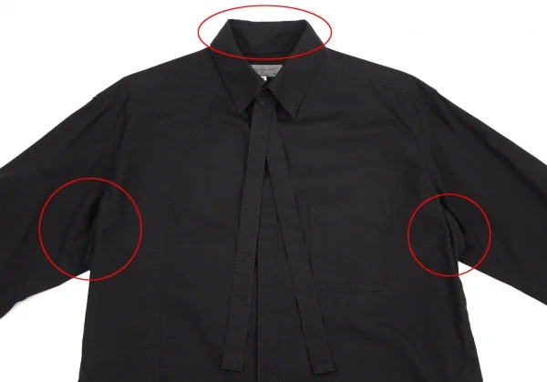 ヨウジヤマモト プールオムYohji Yamamoto POUR HOMME コットンパッカリング切替ネックリボン環縫いシャツ 黒3 K-94416_005