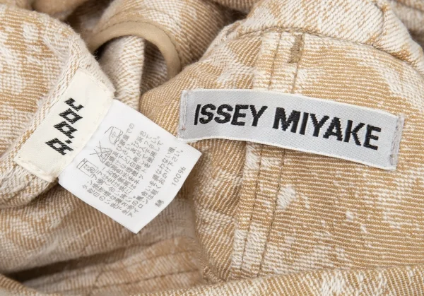 イッセイミヤケISSEY MIYAKE A-POC 襟ギャザープルオーバージャガードデニムトップス 白茶1 K-94439_017