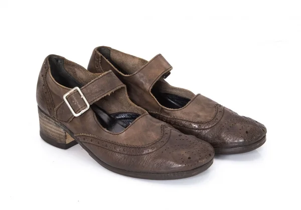 ジュンヤワタナベコムデギャルソンJUNYA WATANABE COMME des GARCONS むら加工チャンキーヒールウイングチップシューズ 茶M(24位) K-94481_003