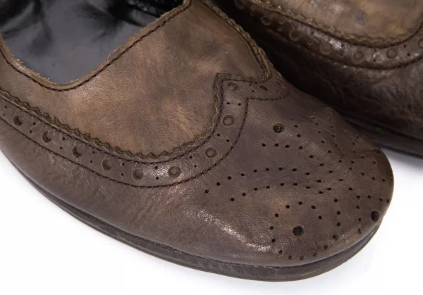 ジュンヤワタナベコムデギャルソンJUNYA WATANABE COMME des GARCONS むら加工チャンキーヒールウイングチップシューズ 茶M(24位) K-94481_004