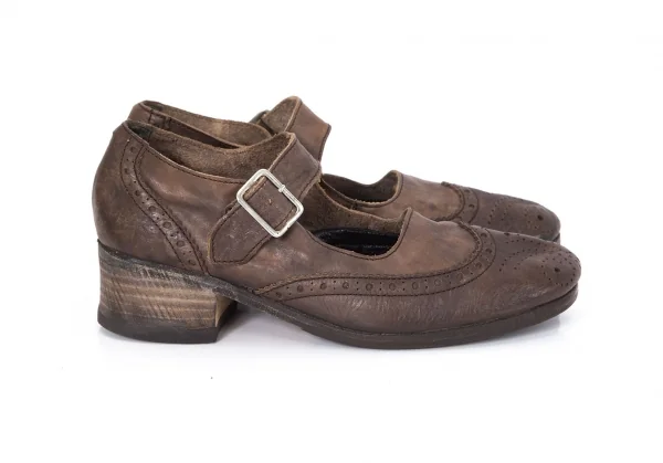 ジュンヤワタナベコムデギャルソンJUNYA WATANABE COMME des GARCONS むら加工チャンキーヒールウイングチップシューズ 茶M(24位) K-94481_005