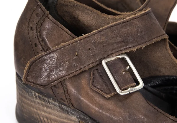 ジュンヤワタナベコムデギャルソンJUNYA WATANABE COMME des GARCONS むら加工チャンキーヒールウイングチップシューズ 茶M(24位) K-94481_006