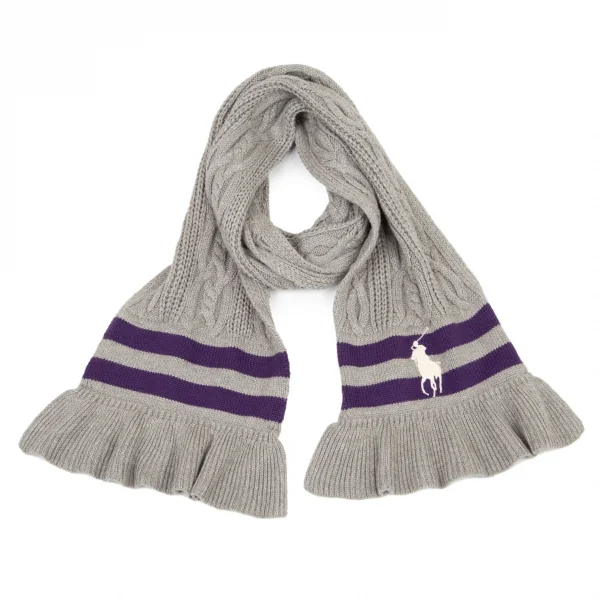 ラルフローレンRalph Lauren コットンウールケーブルニットマフラー グレー K-94634_001