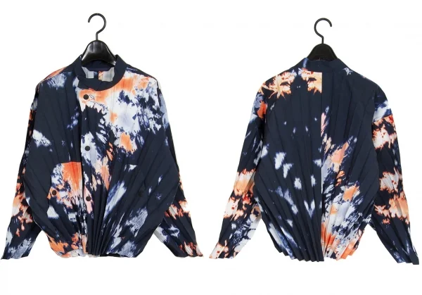 オムプリッセ イッセイ ミヤケHOMME PLISSE ISSEY MIYAKE ブリーチプリントプリーツジップアップブルゾン 紺他1 K-94644_001