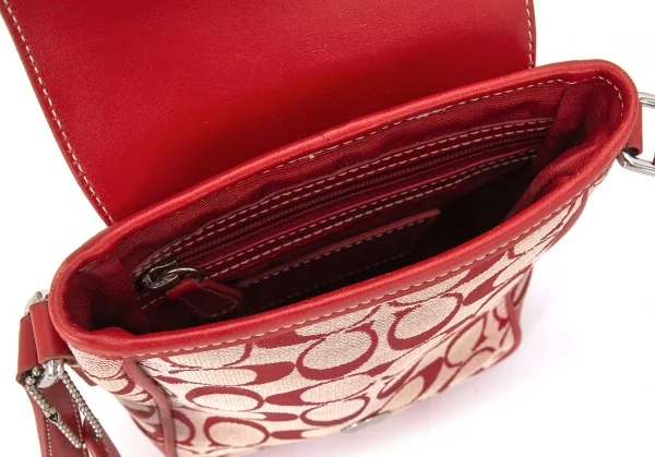 コーチCOACH シグネチャー柄フラップショルダーバッグ オフ赤 K-94648_017
