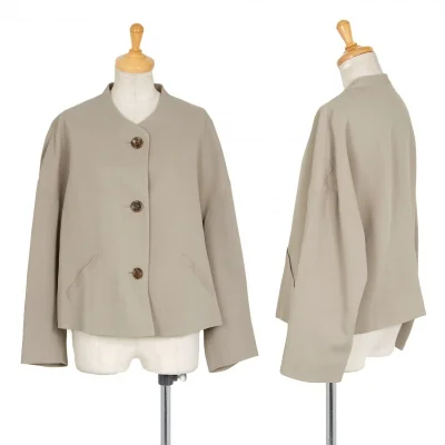 イッセイミヤケISSEY MIYAKE ウールポリカルゼノーカラージャケット ベージュ