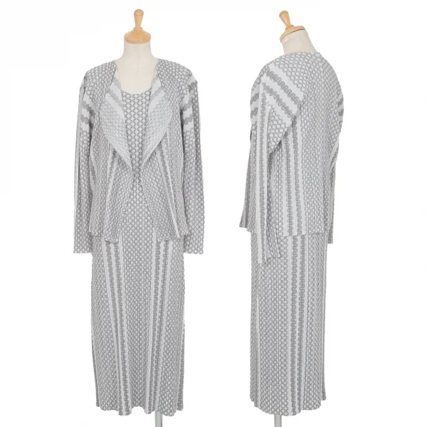 プリーツプリーズPLEATS PLEASE マルチラインストライプカーディガン グレー濃淡3 K-94828_015