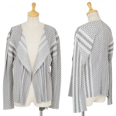 プリーツプリーズPLEATS PLEASE マルチラインストライプカーディガン グレー濃淡