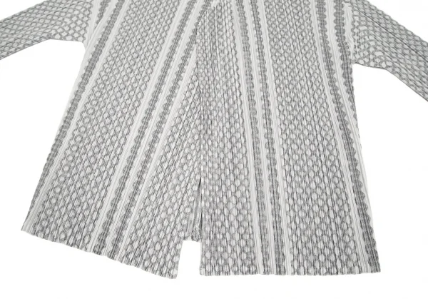 プリーツプリーズPLEATS PLEASE マルチラインストライプカーディガン グレー濃淡3 K-94828_008