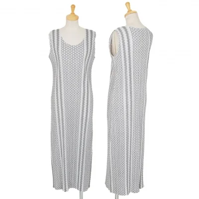 プリーツプリーズPLEATS PLEASE マルチラインストライプワンピース グレー濃淡