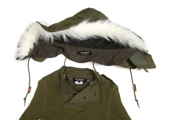 ジュンヤワタナベ コムデギャルソンJUNYA WATANABE COMME des GARCONS ファーフード付きコマンドニットワンピース カーキS K-94855_005