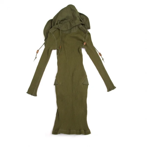 ジュンヤワタナベ コムデギャルソンJUNYA WATANABE COMME des GARCONS ファーフード付きコマンドニットワンピース カーキS K-94855_012