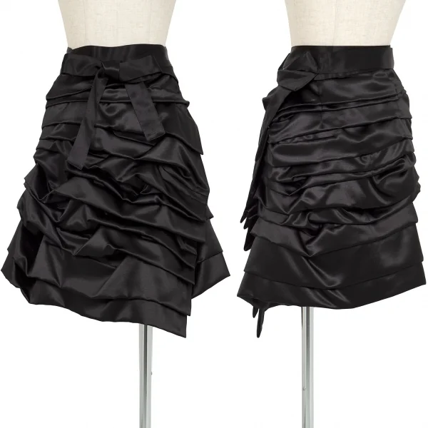コムデギャルソンCOMME des GARCONS シルクウールサテンティアードギャザーラップスカート 黒S K-94866_001