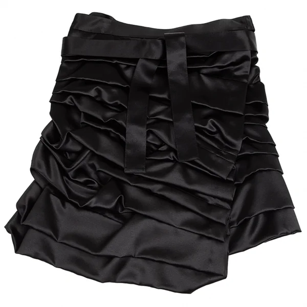 コムデギャルソンCOMME des GARCONS シルクウールサテンティアードギャザーラップスカート 黒S K-94866_002