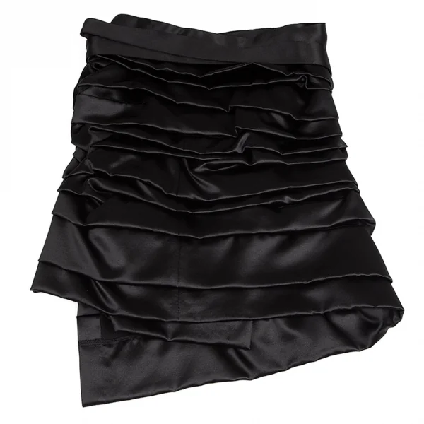 コムデギャルソンCOMME des GARCONS シルクウールサテンティアードギャザーラップスカート 黒S K-94866_007