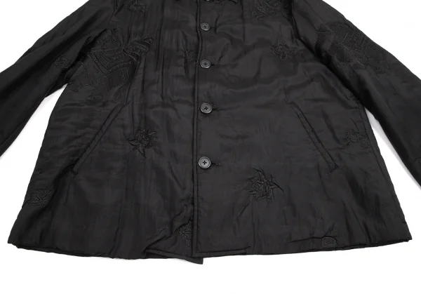 ヨウジヤマモト プールオムYohji Yamamoto POUR HOMME シルクガネーシャ刺繍中綿ジャケット 黒M K-94988_011