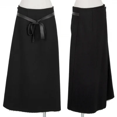 トリココムデギャルソンtricot COMME des GARCONS ウールフェルトレザーベルトラップスカート
