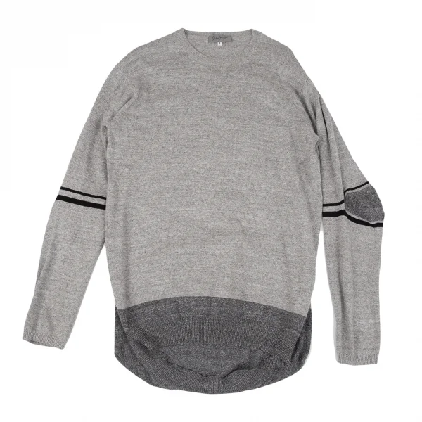 ヨウジヤマモト プールオムYohji Yamamoto POUR HOMME 変形エルボーデザインクルーネックニット グレー3 K-95000_001