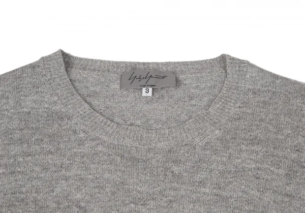 ヨウジヤマモト プールオムYohji Yamamoto POUR HOMME 変形エルボーデザインクルーネックニット グレー3 K-95000_005