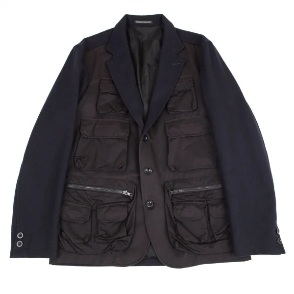 ヨウジヤマモト プールオムYohji Yamamoto POUR HOMME フロントタクティカルポケット切替ジャケット 紺黒3 K-95012_001