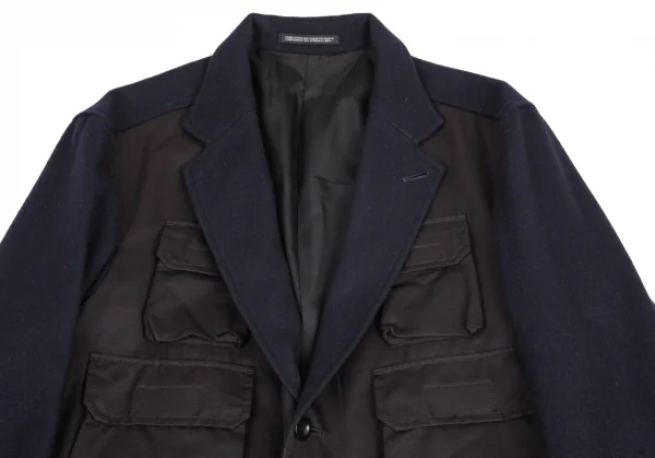 ヨウジヤマモト プールオムYohji Yamamoto POUR HOMME フロントタクティカルポケット切替ジャケット 紺黒3 K-95012_002