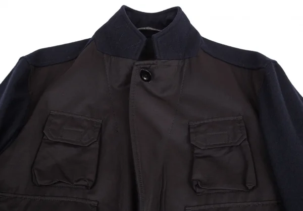 ヨウジヤマモト プールオムYohji Yamamoto POUR HOMME フロントタクティカルポケット切替ジャケット 紺黒3 K-95012_003