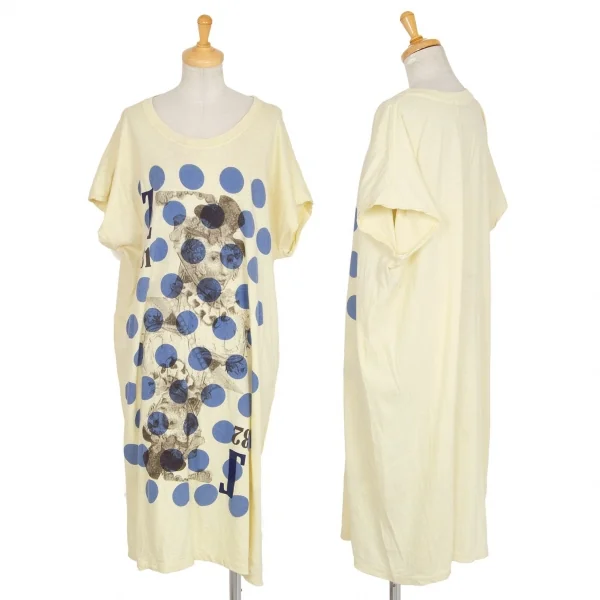 ズッカzucca ドットグラフィックプリントビッグシルエットTシャツワンピース パステルイエローM K-95059_001