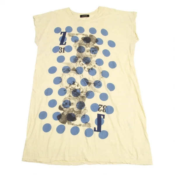 ズッカzucca ドットグラフィックプリントビッグシルエットTシャツワンピース パステルイエローM K-95059_002