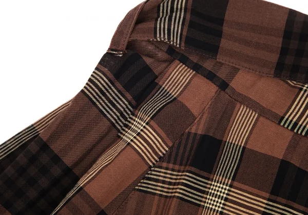 イッセイミヤケISSEY MIYAKEベルト付きチェックワイドパンツ 茶黒M K-95064_010