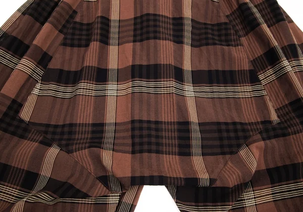 イッセイミヤケISSEY MIYAKEベルト付きチェックワイドパンツ 茶黒M K-95064_011