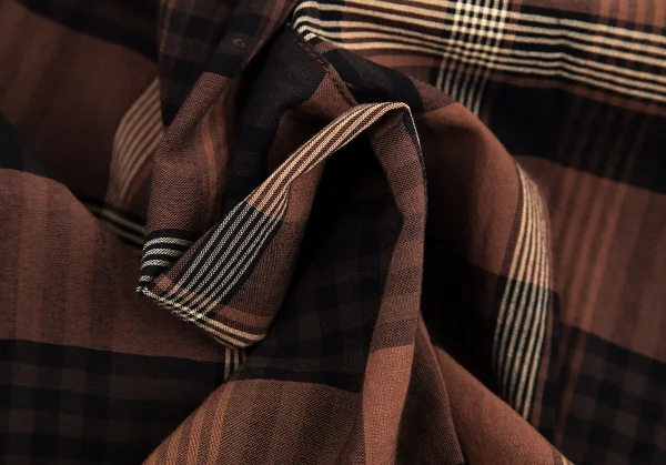 イッセイミヤケISSEY MIYAKEベルト付きチェックワイドパンツ 茶黒M K-95064_013