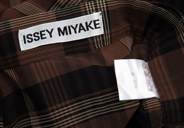 イッセイミヤケISSEY MIYAKEベルト付きチェックワイドパンツ 茶黒M K-95064_016