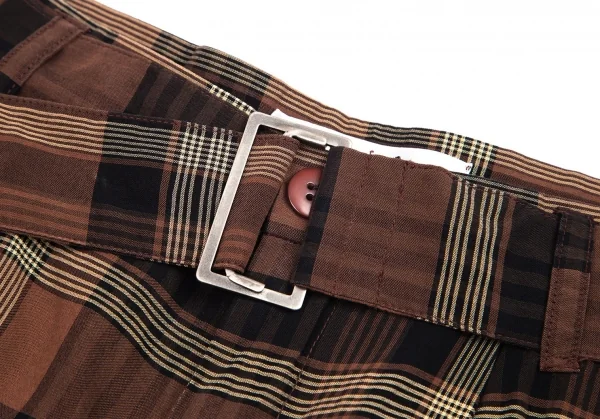 イッセイミヤケISSEY MIYAKEベルト付きチェックワイドパンツ 茶黒M K-95064_003