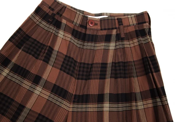 イッセイミヤケISSEY MIYAKEベルト付きチェックワイドパンツ 茶黒M K-95064_005