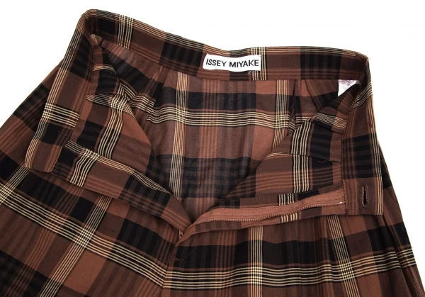 イッセイミヤケISSEY MIYAKEベルト付きチェックワイドパンツ 茶黒M K-95064_006