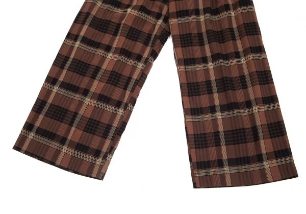 イッセイミヤケISSEY MIYAKEベルト付きチェックワイドパンツ 茶黒M K-95064_007