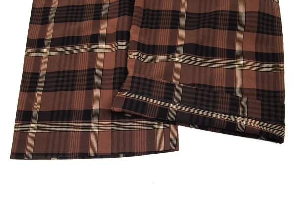 イッセイミヤケISSEY MIYAKEベルト付きチェックワイドパンツ 茶黒M K-95064_008