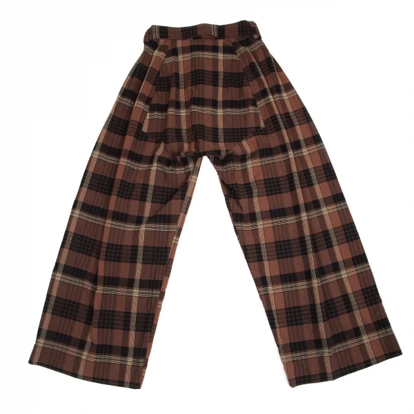 イッセイミヤケISSEY MIYAKEベルト付きチェックワイドパンツ 茶黒M K-95064_009