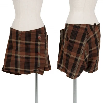 イッセイミヤケISSEY MIYAKEチェックラップショートパンツ 茶黒