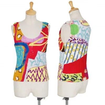 プリーツプリーズPLEATS PLEASE アートプリントカラフルタンクトップ マルチ