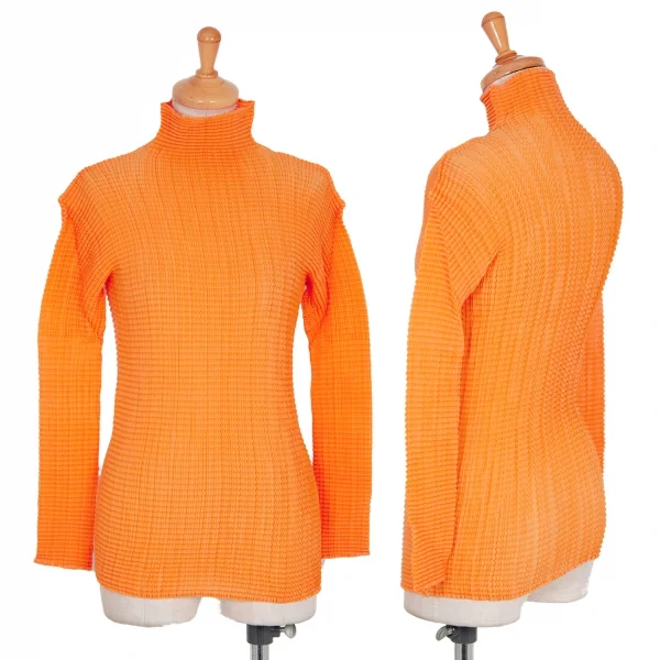 イッセイミヤケISSEY MIYAKE PLEATS(T.)  ブロックプリーツハイネックカットソー オレンジ3 K-95175_001