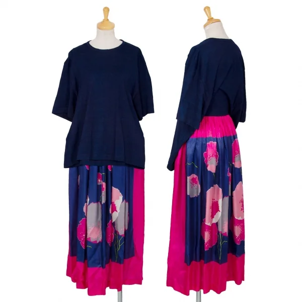 ジュンヤワタナベ コムデギャルソンJUNYA WATANABE COMME des GARCONS フラワープリントTシャツドッキングワンピース インディゴピンクXS K-95208_001