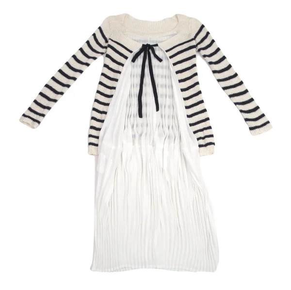 ジュンヤワタナベ コムデギャルソンJUNYA WATANABE COMME des GARCONS プリーツレイヤードマリンボーダーニットワンピース 紺オフXS K-95209_010