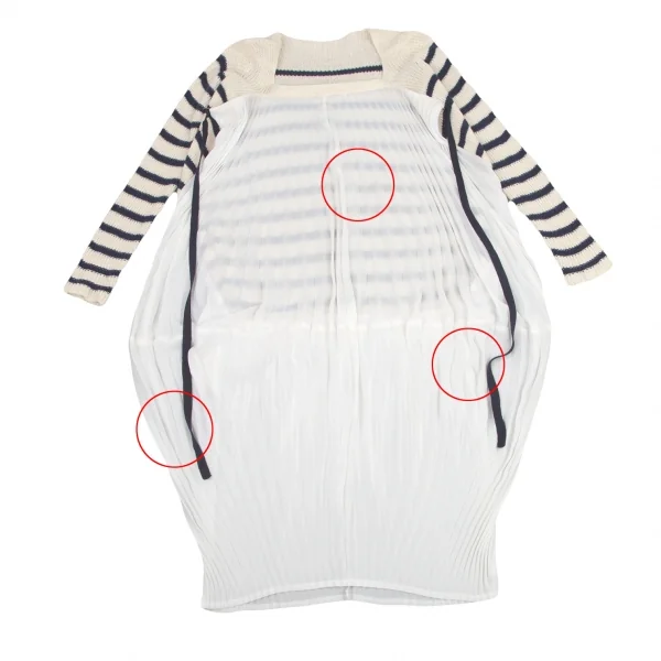 ジュンヤワタナベ コムデギャルソンJUNYA WATANABE COMME des GARCONS プリーツレイヤードマリンボーダーニットワンピース 紺オフXS K-95209_012