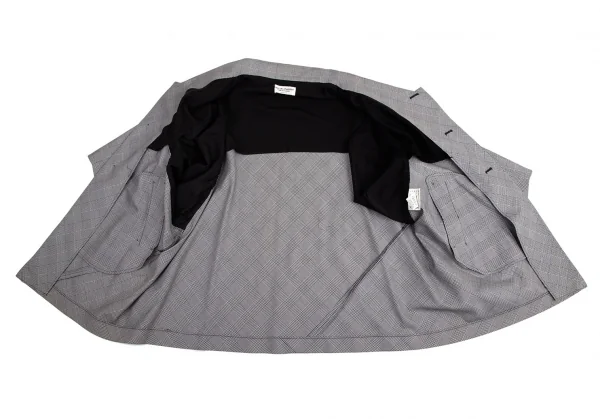 ローブドシャンブル コムデギャルソンrobe de chambre COMME des GARCONS 変形バイアスグレンチェックコート 白黒M位 K-95215_012
