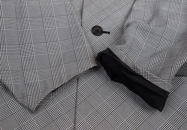 ローブドシャンブル コムデギャルソンrobe de chambre COMME des GARCONS 変形バイアスグレンチェックコート 白黒M位 K-95215_007