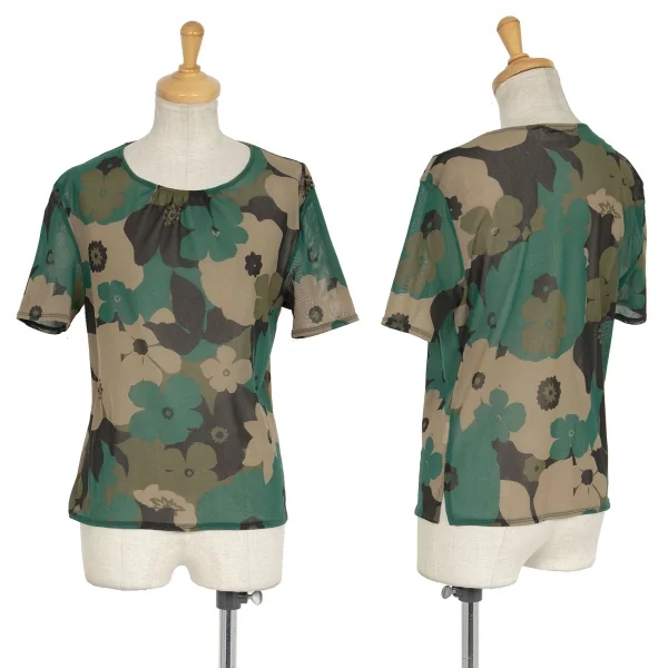 イッセイミヤケ ホワイトレーベルISSEY MIYAKE WHITE LABEL フラワーカモプリントパワーネットTシャツ 緑黒他3 K-95235_001